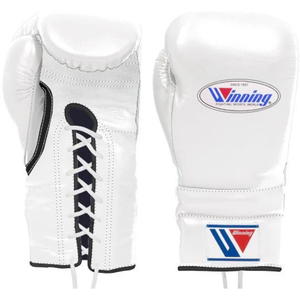 Gants de boxe à lacets Winning, blanc et noir, cuir véritable de qualité supérieure, gants de boxe professionnels pour l'entraînement et les combats, 8oz 10oz 12oz 14oz - Product Image 1
