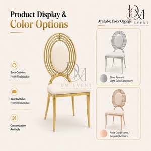 Triple Ring Oval Back Gold Stainless Steel Wedding <b>Chair</b> with White Cushion for Wedding and Banquet Events Event Seating - Product Image 4