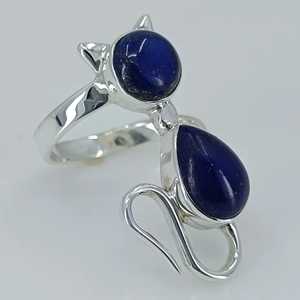 Anillo de Plata de Ley 925 Hecho a Mano con Diseño de Gato, Gema de Lapislázuli con Incrustaciones Naturales en Forma de Pera Azul, Estilo Boho, Regalo de Septiembre - Product Image 5