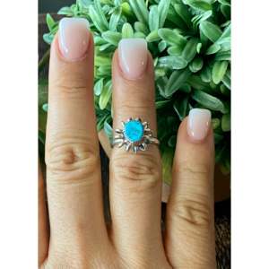 Navajo Handmade Kingman Turquoise & Sterling <b>Silver</b> <b>Statement</b> <b>Ring</b> Size 5.5 Gemstone Inlay with Natural Stone Everyday Wear - Product Image 2
