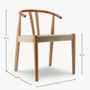 Chaise de salle à manger en rotin moderne avec accoudoirs incurvés en teck massif, chaise de style scandinave nordique pour restaurant, café, hôtel - Product Image 6