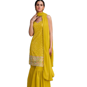Traje Sharara DE TRABAJO bordado de Georgette de imitación pesado de último diseñador por Fab Zone - Product Image 1