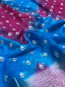 Dernière tenue traditionnelle indienne Saree en organza avec chemisier avec cravate et matrice et travail de broderie Exportateur mondial - Product Image 4