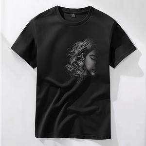 Camiseta de algodón personalizada informal de alta calidad para hombre, estampado Digital de satén, cuello redondo, talla XL de gran tamaño, cuello en V, manga corta, ajuste holgado - Product Image 1