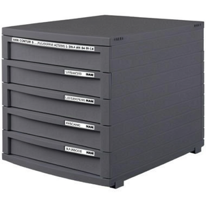 HAN CONTUR 5-<b>Drawer</b> Box (DIN A4 DIN B4 DIN C4) in Dark Gray with Polystyrene Housing for Paper & Media <b>Storage</b> - Product Image 3