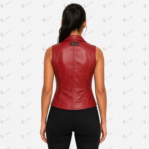 Tiierwear Women's <b>Black</b> PU Leather Waterproof Windproof Breathable Eco-Friendly Casual Moto <b>Vest</b> Zipper Closure Notched Collar - Product Image 3