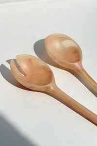 Ensemble de service à salade en résine effet marbre vert design, vaisselle de cuisine, cuillère et fourchette pour servir les aliments, ustensiles de buffet, outils de traiteur - Product Image 3