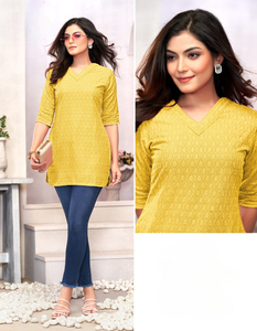 Elegancia Dhwaja Exportación Rayón Totalmente Chikankari Trabajo Secado rápido Formal Corto Kurti para Party College y Office Girls - Product Image 2