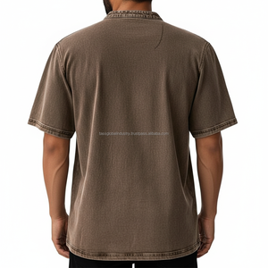 เสื้อยืดเฮนลีย์สีน้ำตาลวินเทจสำหรับผู้ชายแบบ OEM สั่งทำพิเศษ แขนสั้น ผ้าฝ้ายฟอก พร้อมกระเป๋าเสื้อ สไตล์ลำลอง ทรงเข้ารูป ซักย้อมสีแบบแอซิดวอช เสื้อท็อปส์สำหรับฤดูร้อน - Product Image 3