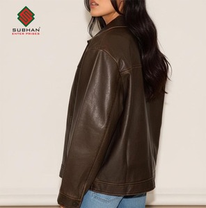 Chaqueta Bomber Extra Grande para Hombre, Color Marrón, Abrigo de Cuero Informal y Acogedor, Ropa de Calle Vintage, Servicio OEM, Cierre de Cremallera, Diseño Sólido - Product Image 5