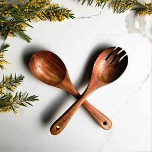 Accesorios de Lujo para el Hogar, Juego de Servidores de Ensalada de Acacia, Ecológicos, Aptos para Lavavajillas, Utensilios para Ensalada, Hechos en India - Product Image 1