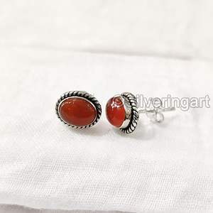 ต่างหูแบบติดหูสำหรับผู้หญิง ทำจากพลอยคาร์เนเลียนธรรมชาติ ของขวัญวันวาเลนไทน์ คริสต์มาส เครื่องประดับทำมือ ต่างหูเงินแท้ 925 - Product Image 6