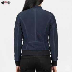 Chaqueta de Cuero para Mujer 2025, Chaqueta Bomber a Rayas de Pana de Talla Grande, Servicio OEM con Logotipo Personalizado - Product Image 2