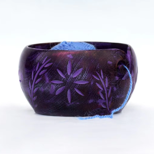 Handcrafted <b>Purple</b> Wooden Yarn Bowl Floral Carving Knitting & Crochet Yarn Bowl Functional Christmas <b>gift</b> - Product Image 1