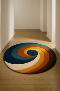 Hand Tufted Woven Wool/Silk <b>Round</b> Abstract Swirl Rug Multicolor Modern Designer <b>Carpet</b> for Bedroom Living Room & Exercise - Product Image 3