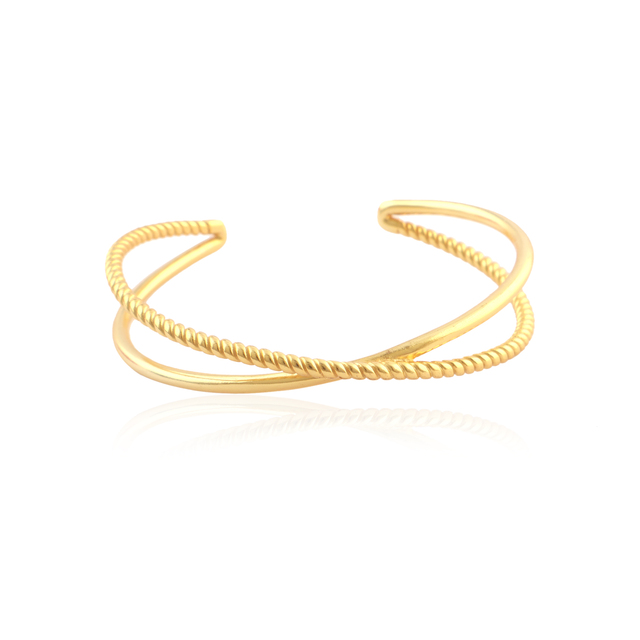 Designer Double Layer X-Shape Cuff Bangle Bracelet Solid Brass Gold Plated for Girls Diamond Encrusted for Parties and Gifts