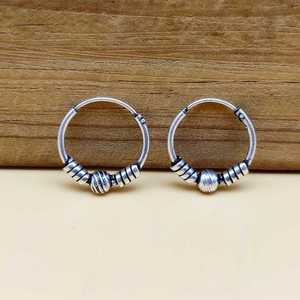 Pendientes de aro de Plata de Ley 925 bohemios Diseño tribal artesanal hecho a mano para ocasiones de fiesta - Product Image 1