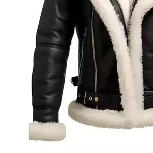 OEM Custom New Arrival Hot Selling <b>Men</b> Genuine Cow Skin High Street Waterproof Windproof Breathable <b>Shearling</b> <b>Jacket</b> Biker - Product Image 4