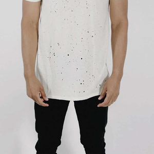 เสื้อยืดสำหรับผู้ชายสีพื้นเสื้อยืดผ้าฝ้ายแนวสตรีทวอชสไตล์วินเทจโลโก้ตามสั่ง - Product Image 4