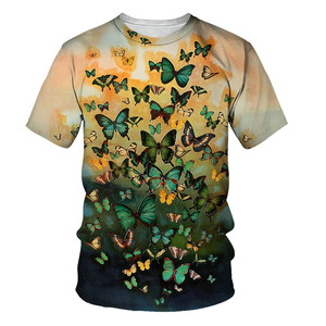 เสื้อยืดคอกลมแขนสั้นผู้ชาย พิมพ์ลายผีเสื้อดิจิทัล สวมใส่สบาย ทรงปกติ ผ้าถักโพลีเอสเตอร์ ระบายอากาศได้ดี - Product Image 1