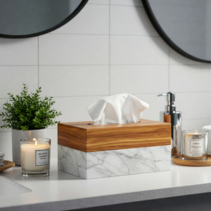 Boîte à mouchoirs en marbre naturel et bois, fabriquée à la main, écologique, couleur personnalisée, design moderne, pour la maison, l'hôtel, le restaurant - Product Image 1