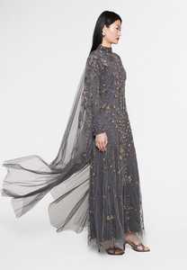 Robe longue en crêpe brodée embellie exquise manches en voile taille naturelle travail à la main perle paillettes robe de bal sexy chaude - Product Image 2