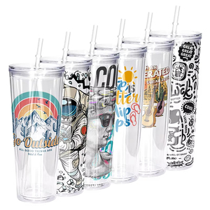 Vaso Acrílico de Doble Pared con Brillo Estético de 24oz, con Pajita Transparente, Venta al por Mayor - Product Image 1