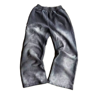 OEM 100% Pantalon uni lourd de haute qualité, jambe large, vintage, lavé à l'acide, délavé, en coton, pour hommes, pantalon de survêtement personnalisé. - Product Image 6