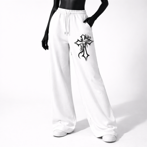 Pantalones Deportivos Blancos Personalizados de Pierna Ancha para Mujer, con Cordón Ajustable, Cintura Elástica, Corte Recto, Estampado Gráfico, Pantalones de Descanso, Venta al Por Mayor OEM - Product Image 6