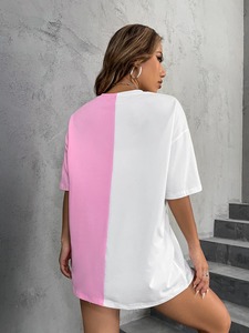 Última moda verano Casual Wear Color Block Letter Print camiseta para mujer en venta al por mayor 2025 - Product Image 3