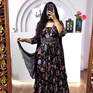 Hermosa colección de vestidos de diseñador, telas de seda Chinon con impresión Digital y diseño de bordado para mujer, ropa de boda - Product Image 1