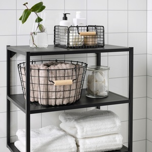 High Quality Durable Lightweight <b>Wire</b> <b>Storage</b> <b>Basket</b> with Wooden Handles Multifunction for Living Room Use - Product Image 1