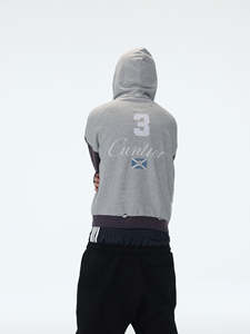 เสื้อมีฮู้ดแบบมีซิปสำหรับผู้ชายโอเวอร์ไซส์ผ้าฝ้ายฟอกสีเย็บติดโลโก้ออกแบบได้ตามต้องการสำหรับฤดูหนาว - Product Image 5