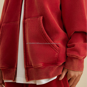 <b>Black</b> Washed Vintage Distressed Acid Wash Hooded Zipper Hoodie Unisex Custom DIY Pattern Lined Fleece by Manufacturer - Product Image 5