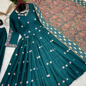 Beautiful Party Wear Gown And Dupatta With <b>Embroidery</b> Sequence Work - Product Image 1