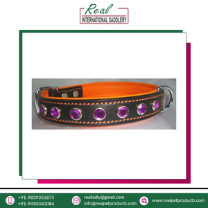 Venta exclusiva de collar de perro de lujo de calidad superior 100% cuero genuino hecho a mano ecológico acolchado enjoyado respetuoso con la piel - Product Image 4