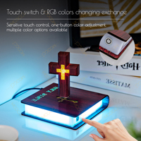 Cruz Flotante Magnética de Jesús Biblia Libro Levitatória Perfecta Elegancia Espiritual Ambiente de Dormitorio Magnético Levitante Colorida