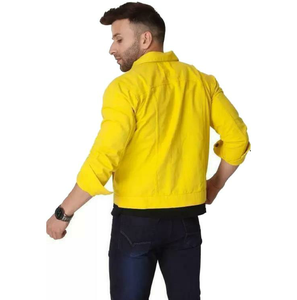 2025 New Wholesale Men's High Street Style Canvas Denim Jacket Breathable Yellow Wash Stand Collar Button Decoration <b>for</b> Winter - Product Image 1