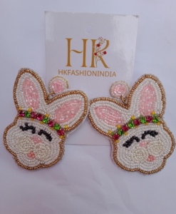 Pendientes colgantes de conejito con cuentas de semillas con cuentas de animales bonitos, joyería de Primavera de Pascua hecha a mano para mujer - Product Image 4