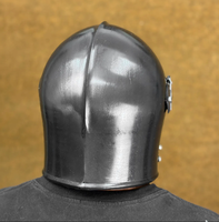 Casco Barbuta Medieval con Acabado Antiguo, Casco de Caballero de Acero Pulido, Casco Completo Hecho a Mano para Cosplay SCA, Exhibición Histórica
