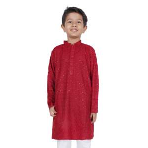 TRILOKI Formal Kids Kurta Set for Boys <b>Red</b> Rayon Indian Traditional Ethnic Wear with <b>Sequined</b> Embroidery PARKID12 - Product Image 3