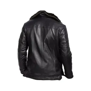 Men Black Sheepskin Bomber <b>Leather</b> <b>Jacket</b> - Product Image 3