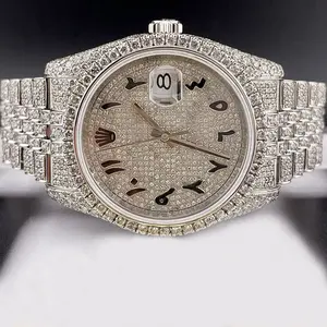 Customized Designed 41mm Men's Stainless Steel Jubilee Iced Moissanite Diamonds Watches Arabic Dial Watch from India