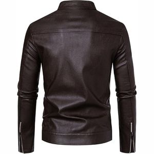 New 2025 Premium Quality Wholesale Autumn Winter <b>Men's</b> Casual Zipper Leather <b>Jacket</b> High Street Stand Collar Waterproof - Product Image 2