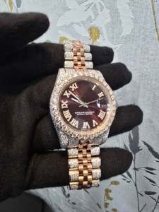 Reloj Mecánico Automático de Lujo para Mujer con Diamante Moissanite VVS Certificado por GIA, Oro Rosa Completo, Inteligente, Personalizable, Estilo Hip Hop - Product Image 1