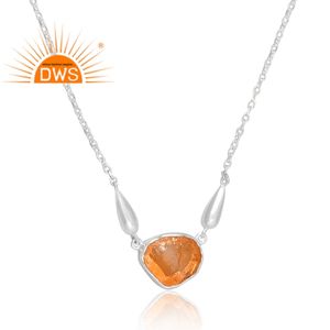 สร้อยคอจี้อัญมณีซิทรีนหยาบทำจากเงินแท้คุณภาพดีผลิตตามสั่ง - Product Image 2