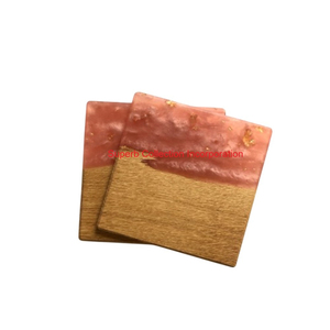 Handmade <b>Square</b> Epoxy Resin And Wood Coasters With Gold Flakes Decorative Drink Coaster <b>Set</b> For Home Decor And Bar Accessories - Product Image 5