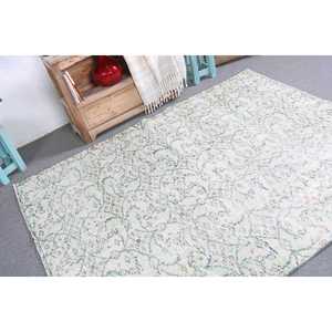 พรมตุรกี 5.1x6.4 ฟุต สีขาวลายพรางสีน้ำเงิน พรมขนสัตว์วินเทจ - Product Image 3