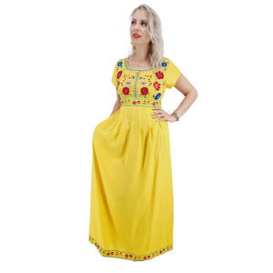 ชุดเดรส Maxican ยาวถึงข้อเท้าสำหรับผู้หญิง,เดรสลำลองแขนสั้นปักลายดอกไม้ - Product Image 4