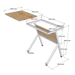 Bureau professeur/élève 70x50cm avec plateau en bois d'hévéa et pieds en métal thermolaqué PSD032 - Product Image 5